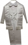 Boys Christening Tuxedo w/ Tail and Scarf and Virgin on the Jacke-White